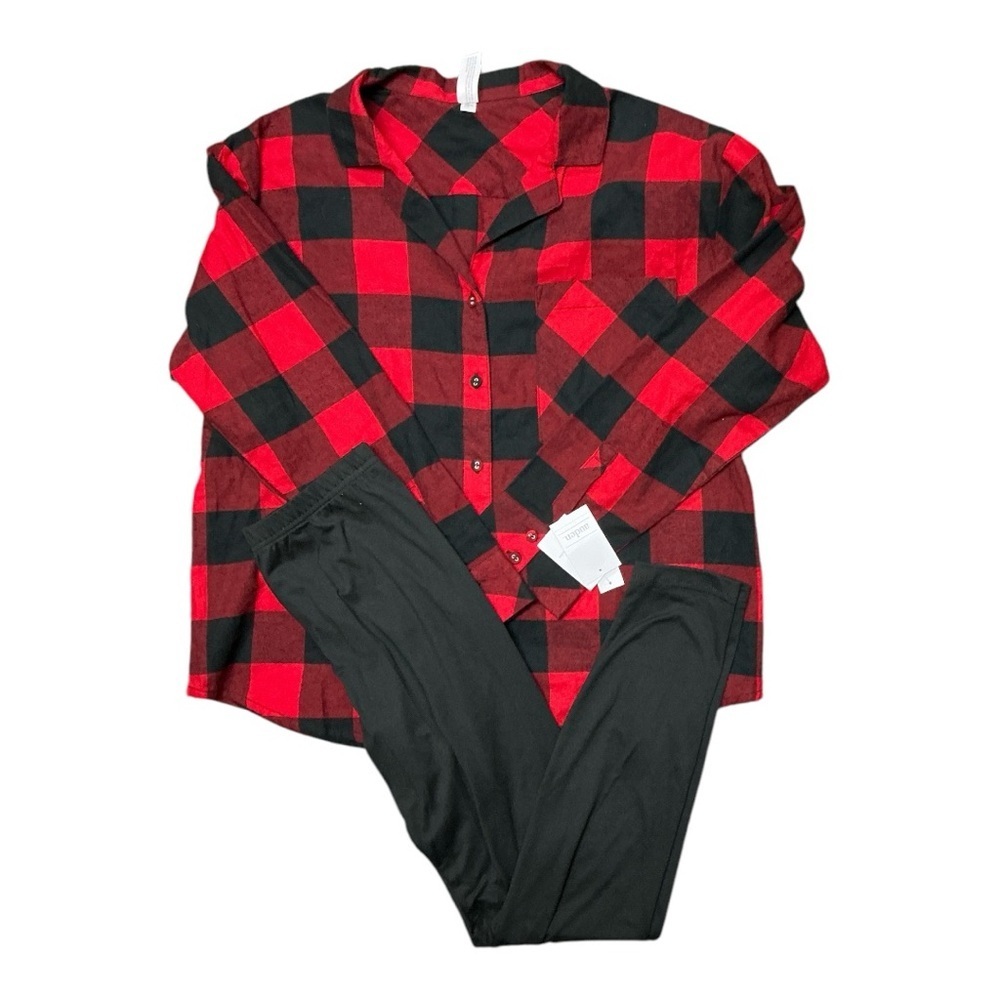 Auden NWT - Red and Black Plaid Sleep  Shirt with A New Day Black Sleep Pants